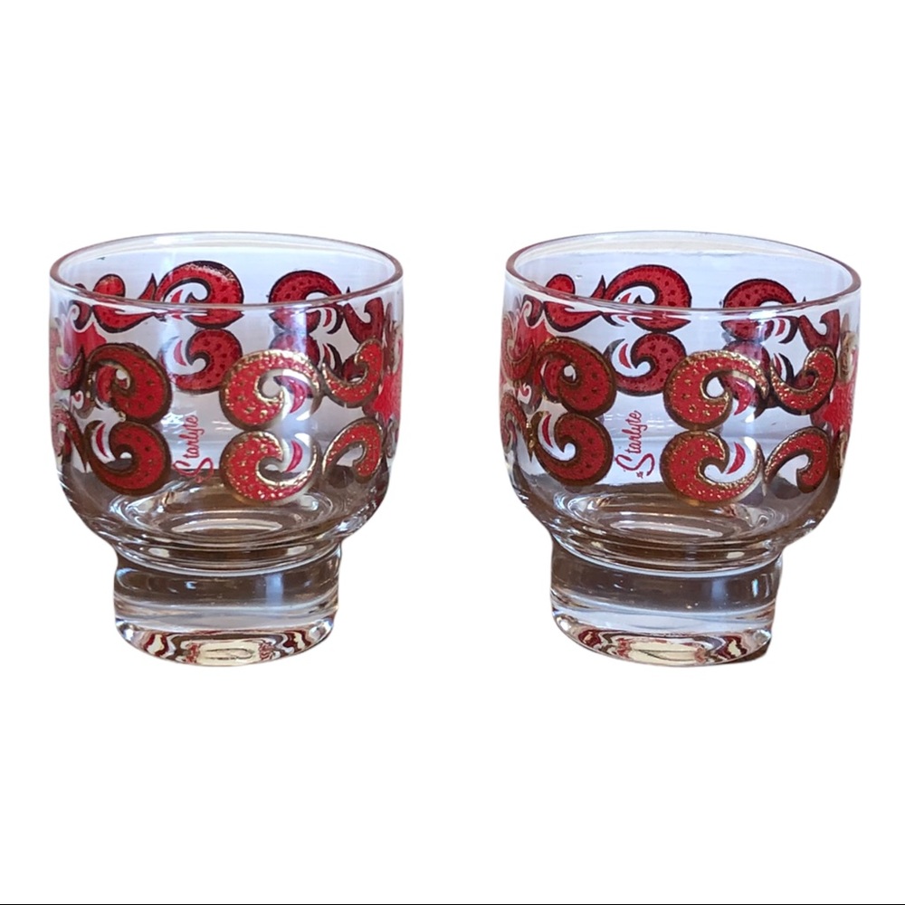 Vintage Starlyte Red Gold Baroque Cocktail Glasses